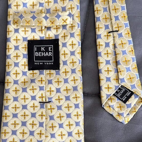 Ike Behar Yellow and Gray/Blue Patterned Men's Tie - Picture 6 of 7